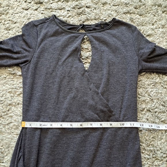 GUESS | Dark grey front key hole & black pleather trim draped style dress - Picture 10 of 15